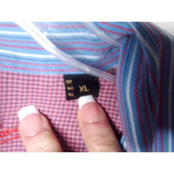 Bugatchi Uomo Blue, Gray And Red Stripped Button Up Shirt Size XL. - Picture 6 of 6